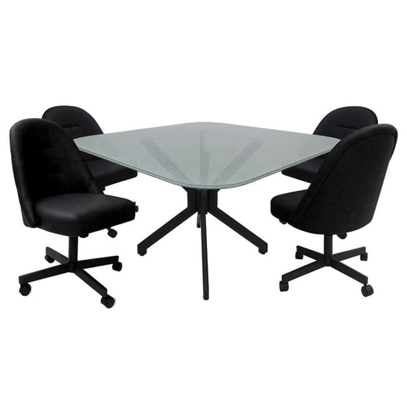 M-235 Dinette Swivel Metal Caster Chairs - Crackle Glass - Black Vinyl - Grey