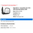 thumbnail image 2 of Right Mirror - Compatible with 1996 - 2002 Chevy Express 3500 1997 1998 1999 2000 2001, 2 of 2