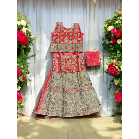 Traditional Girls Lehenga Choli Set, Cultural Wear for Kids,032