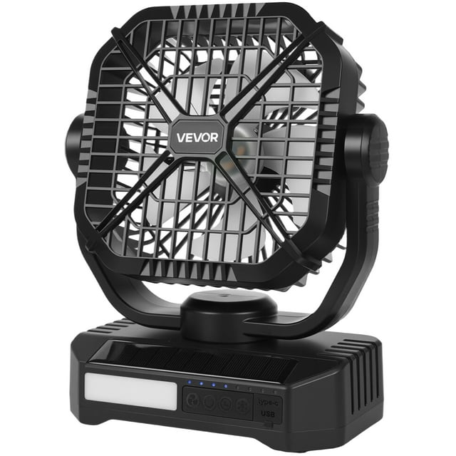 VEVOR 10400mAh Solar Fan Camping Fan with Solar Panel LED Lantern 7W 8 Inch