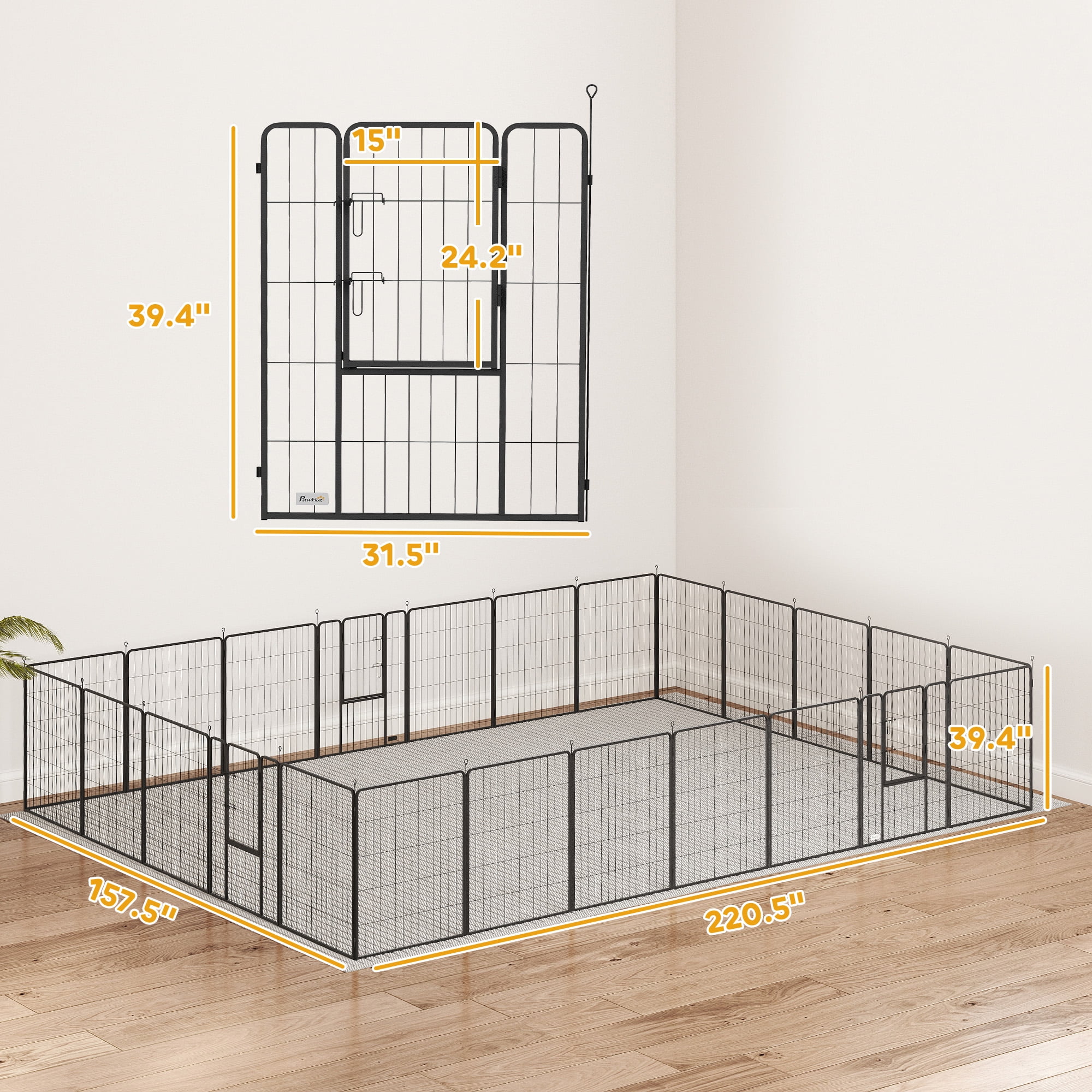 PawHut 39" H Dog Playpen for Indoor and Outdoor, 24 Panels Puppy Play Pen with Lockable Door, DIY Shape Pet Exercise Fence for Multiple Dogs, Gray