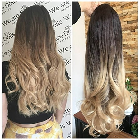 24 Inches Half Head Wig Long Curly Wavy Ombre Dip Dye 3 4 Weave Brown Blonde Darkest Brown To Sandy Blonde Walmart Canada