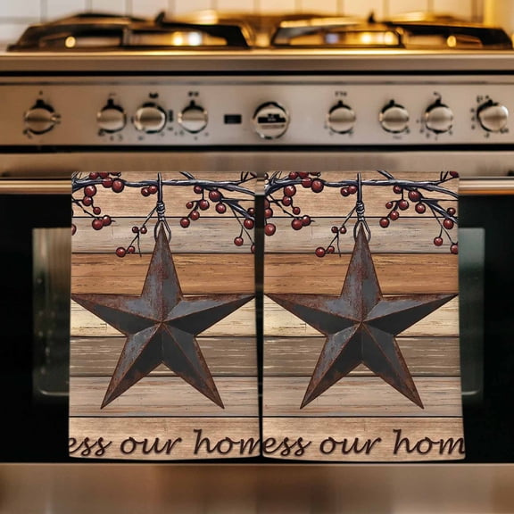Texas Star Vintage Kitchen Towels Set of 1, Berry Dark Brown Wooden Absorbent Dish Towels for Kitchen, Microfiber Hand Towel, Quick Drying Tea Towel for Cleaning Decorative Dishcloths