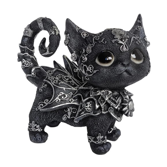 Escultura de gato gótica coleccionable, decoración de resina, figura de gato pintada a mano, gatito negro, ojos de oliva, escultura moderna de gato, a