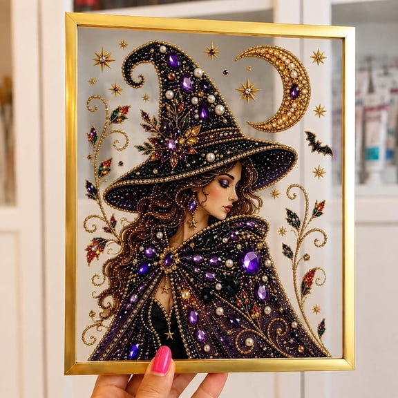 Halloween DIY Jewelry Pearl Art Painting Kit ,Halloween Witch Diamond Painting, Crystal Rhinestone Craft Set for Adults, Spooky Halloween Home Tabletop Wall Decor & Gifts