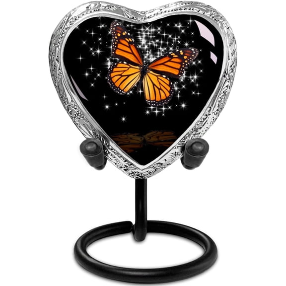 Black Butterfly Small Heart Shaped Keepsake Cremation Urns for Human Ashes
