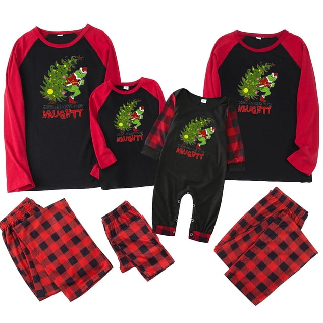 Conjuntos de pijamas navideños familiares a juego Grinch 2024, pijama de Grinch con parte superior y pantalones de pijama a cuadros, pijama de Grinch para niños y adultos para la familia, Hombres XXL