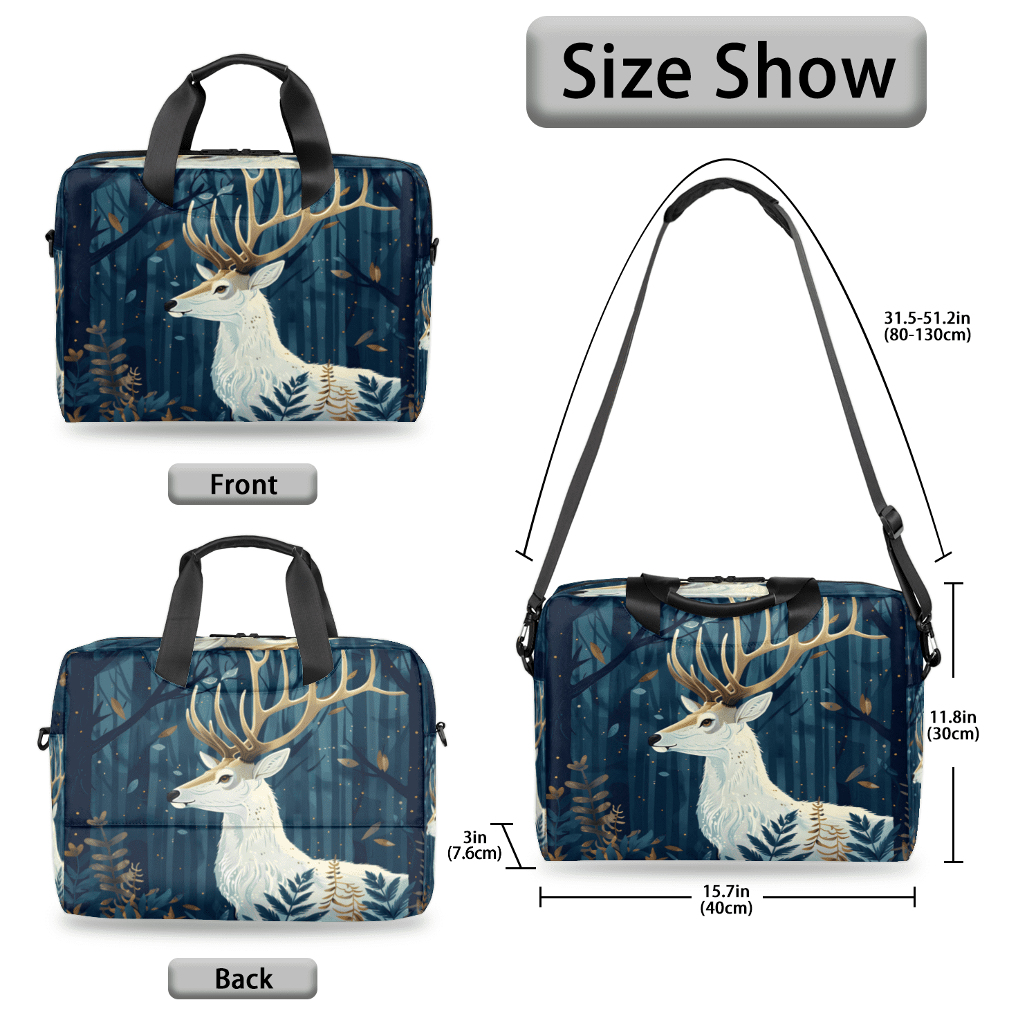 Herdesigns Forest Deer Laptop Bag for Women Men, Computer Case Briefcase Messenger Bags, 15-15.6 inch Laptop Sleeve Shoulder Bag