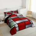 thumbnail image 4 of Manfei Modern Patchwork Geometric Bedding Comforter Set,Minimalist Buffalo Checkered Twin Comforter Sets,Red Gray Bedding Set For Teens,Luxury Bedroom Decor Reversible,2-Piece, 4 of 9