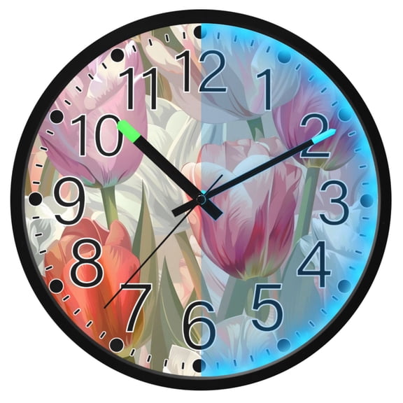 Ryvnso Colorful Tulip 12 Inch Night Light Wall Clock Silent Battery Operated Luminous Clocks