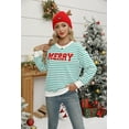 thumbnail image 6 of VILOVE Women Christmas Sweatshirt Striped Glitter Patch Merry Christmas Letter Print Sweater Embroidered Pullover Top, 6 of 10