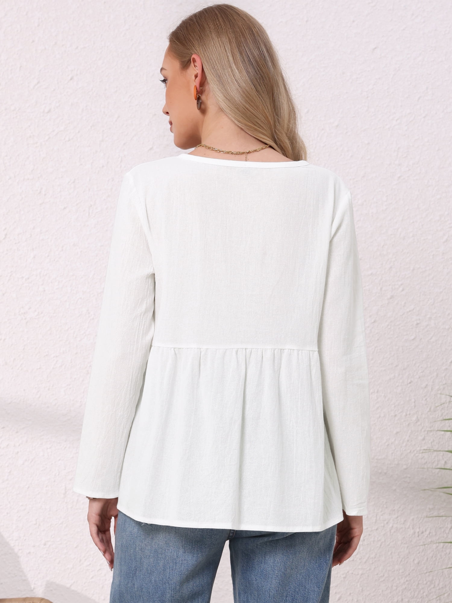 DARING DIVA Women's Button Down Blouse Long Sleeve V Neck Lightweight Top S White