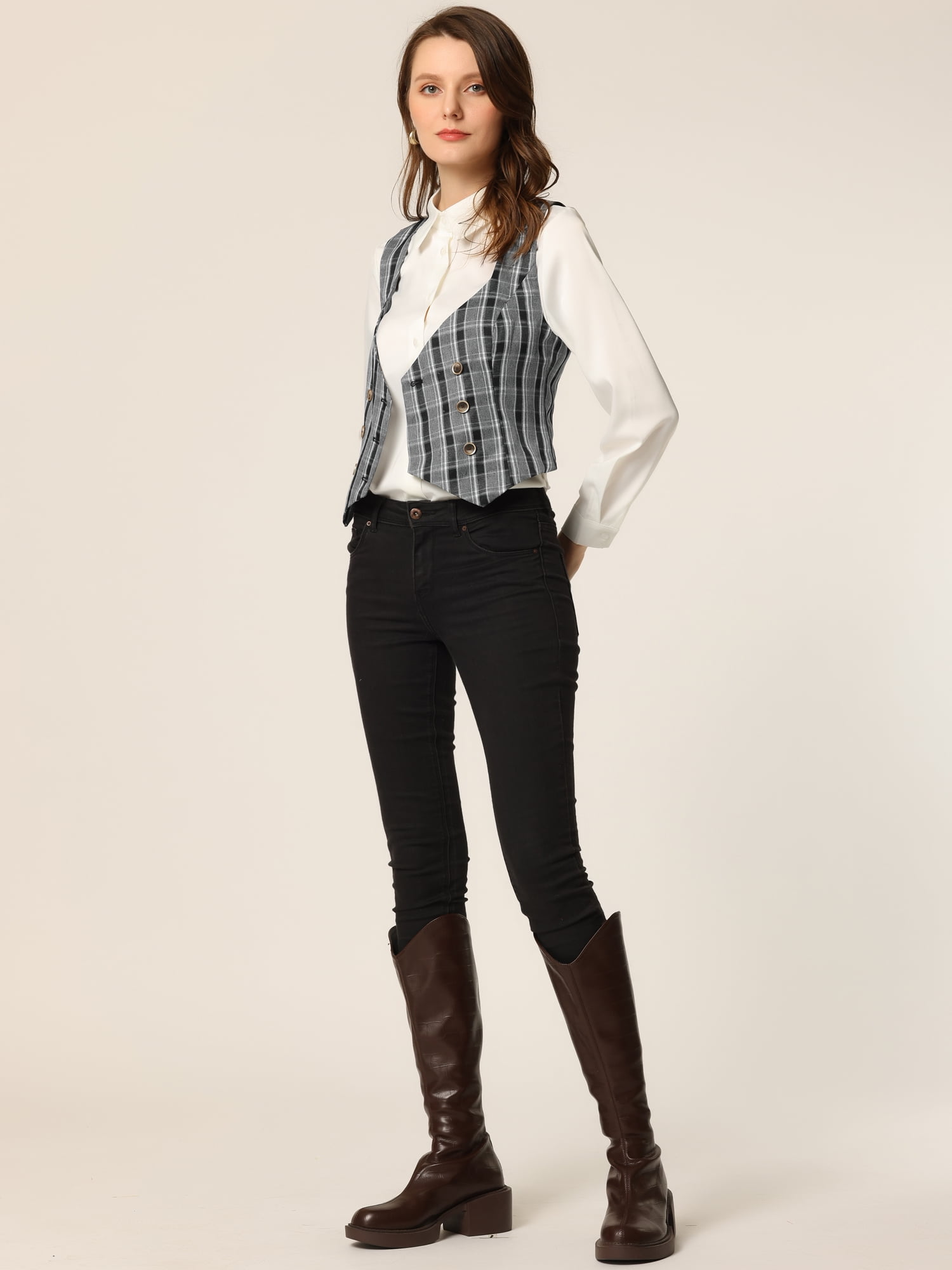 DARING DIVA Women's Costume Plaid Versatile Racerback Suit Vests M Black