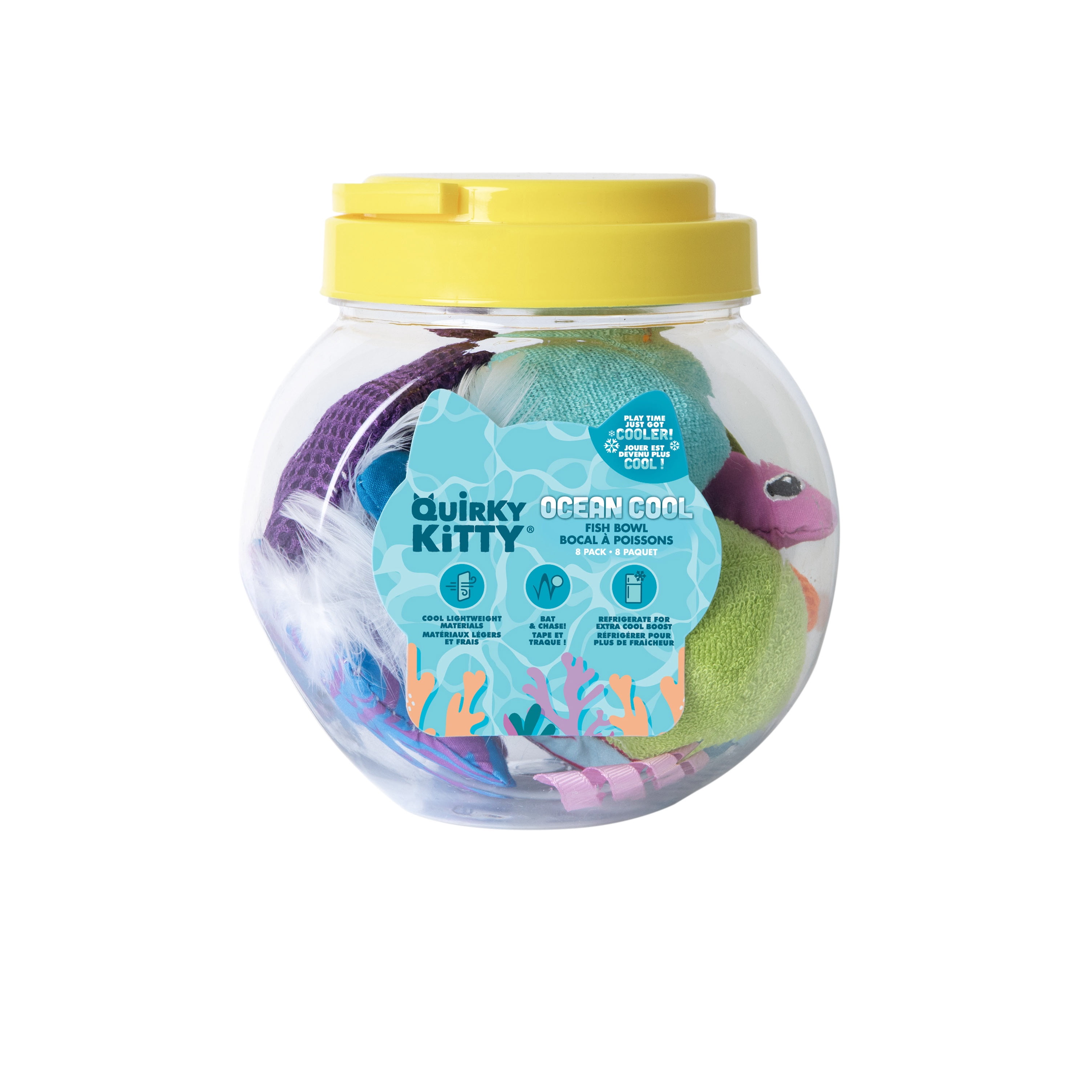 Quirky Kitty Ocean Cool Fish Bowl Bat and Chase Catnip Cat Toy, Pack of 8