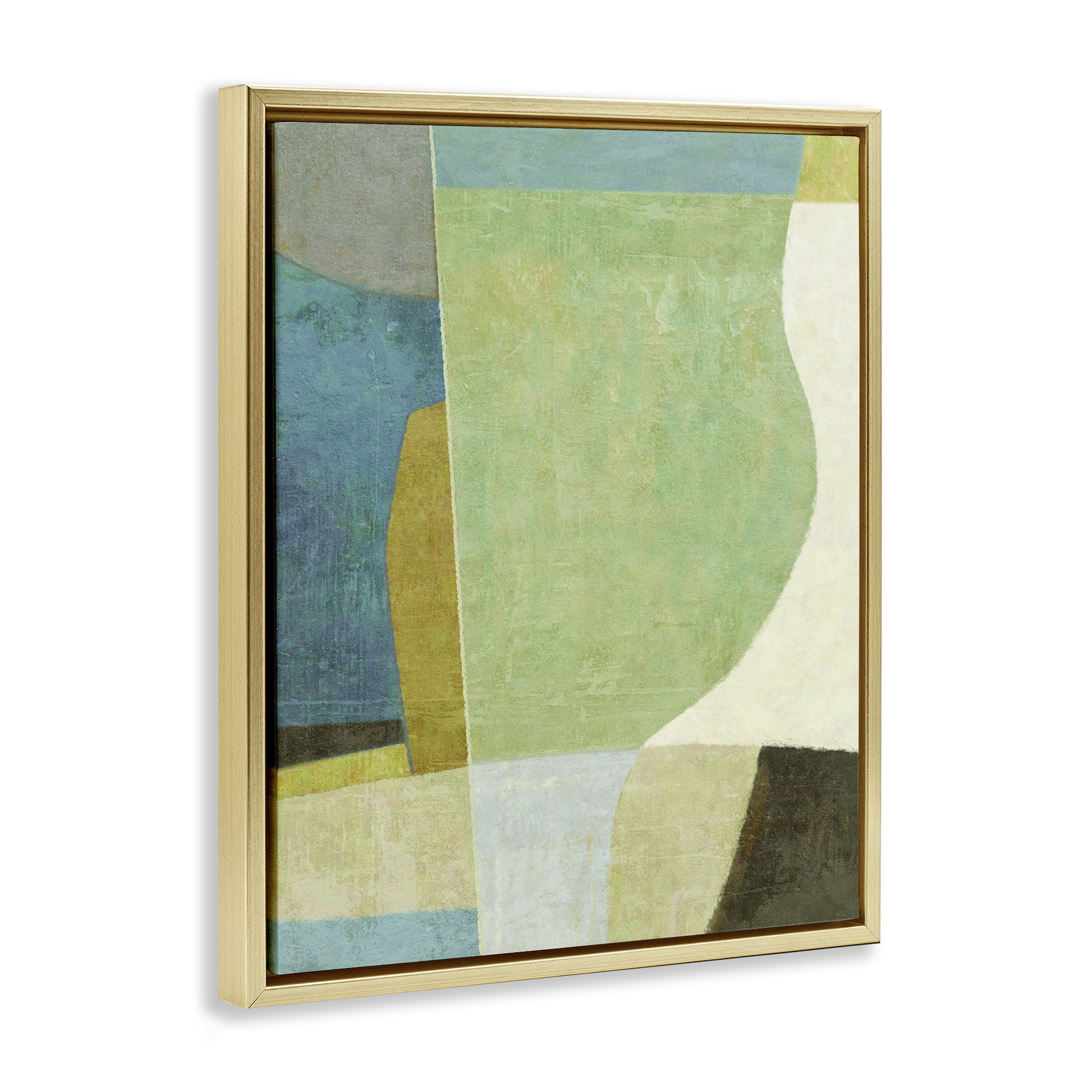 Stupell Industries Green Geometric Collage Abstract Painting Gold Floater Framed Canvas Art Print Wall Art, 17 x 21