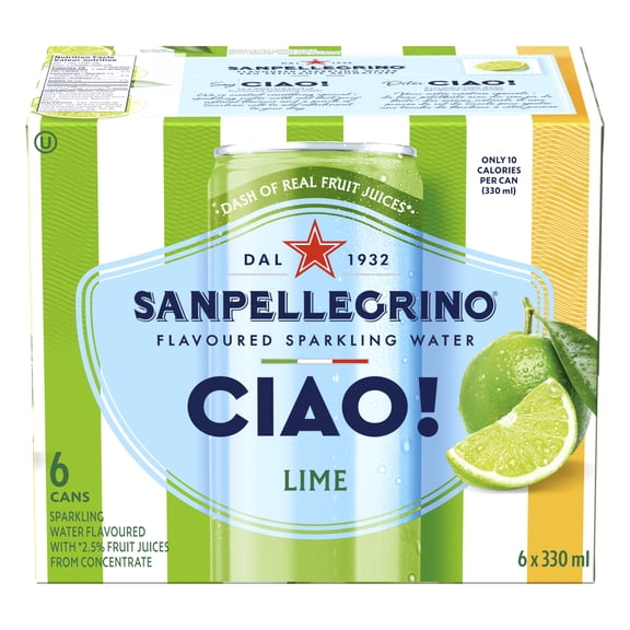 San Pellegrino CIAO! Lime Flavoured Sparkling Water, Dash of Real Fruit Juice 6x330ml