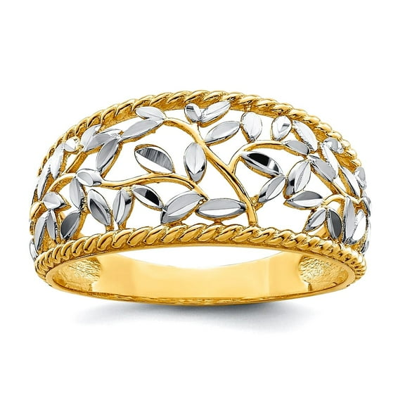 14k With Rhodium Sparkle-Cut Filigree Leaf Ring Size 7.00 Ring for Women