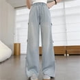 thumbnail image 4 of TOWED22 Girls Wide Leg/Flare Jeans Bow Embroidery/Leopard Print Denim Pants with Pockets Casual for Kids 6-14Y Blue,9-10 Y, 4 of 6