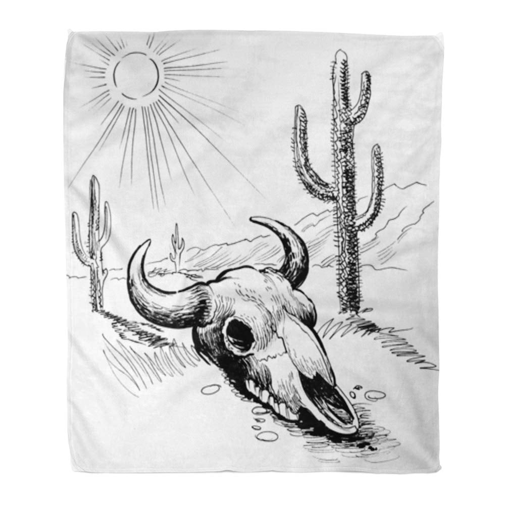 LADDKE Throw Blanket Warm Cozy Print Flannel Cactus Skull in The Desert Sketch  Drawing Black White Dead Mexico Comfortable Soft for Bed Sofa and Couch  50x60 Inches 