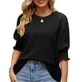 thumbnail image 3 of Hvot&aat Womens Fashion Ruffle 3/4 Sleeve Blouses Comfortable Breathable Round-Neck Tops Casual Basic Business Tees, 3 of 7