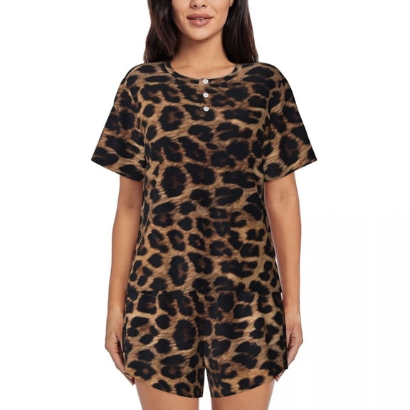 Leopard Print Pajamas Retro Animal Short Sleeve Kawaii Pajama Sets 2 Piece Casual Spring Graphic Nightwear Gift