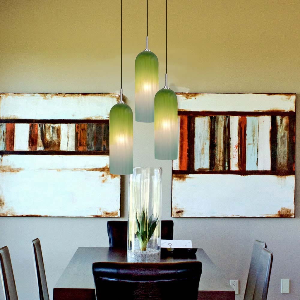 PD411-BUGN/BN Jesco Lighting One Light Line 60W Voltage Pendant with Canopy-Brushed Nickel Finish-Blue Green Glass Color