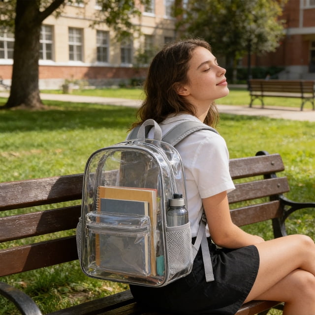 Clear Backpack PVC 41cm, Large Capacity Security Friendly for Concert Games, Multi Compartment A4 Laptop Fit, Waterproof Easy Clean and Student Travel Commute Versatile