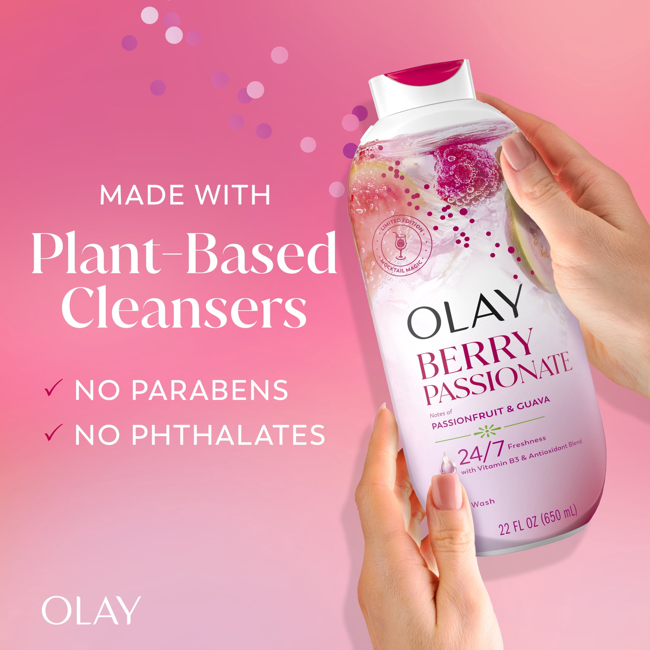 (4 pack) Olay Berry Passionate Body Wash with Notes of Passionfruit and Guava, Vitamin B3 and Antioxidant Blend, 22oz