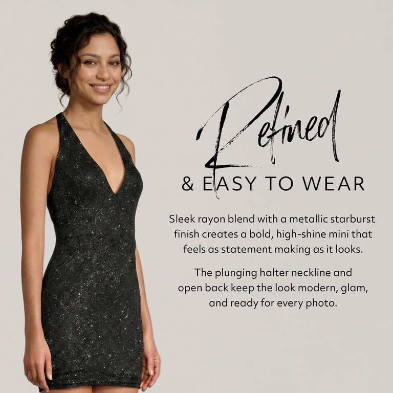 The Edit By DB Studio Plunging Halter Metallic Mini Dress in Multi | Size: Large | David's Bridal