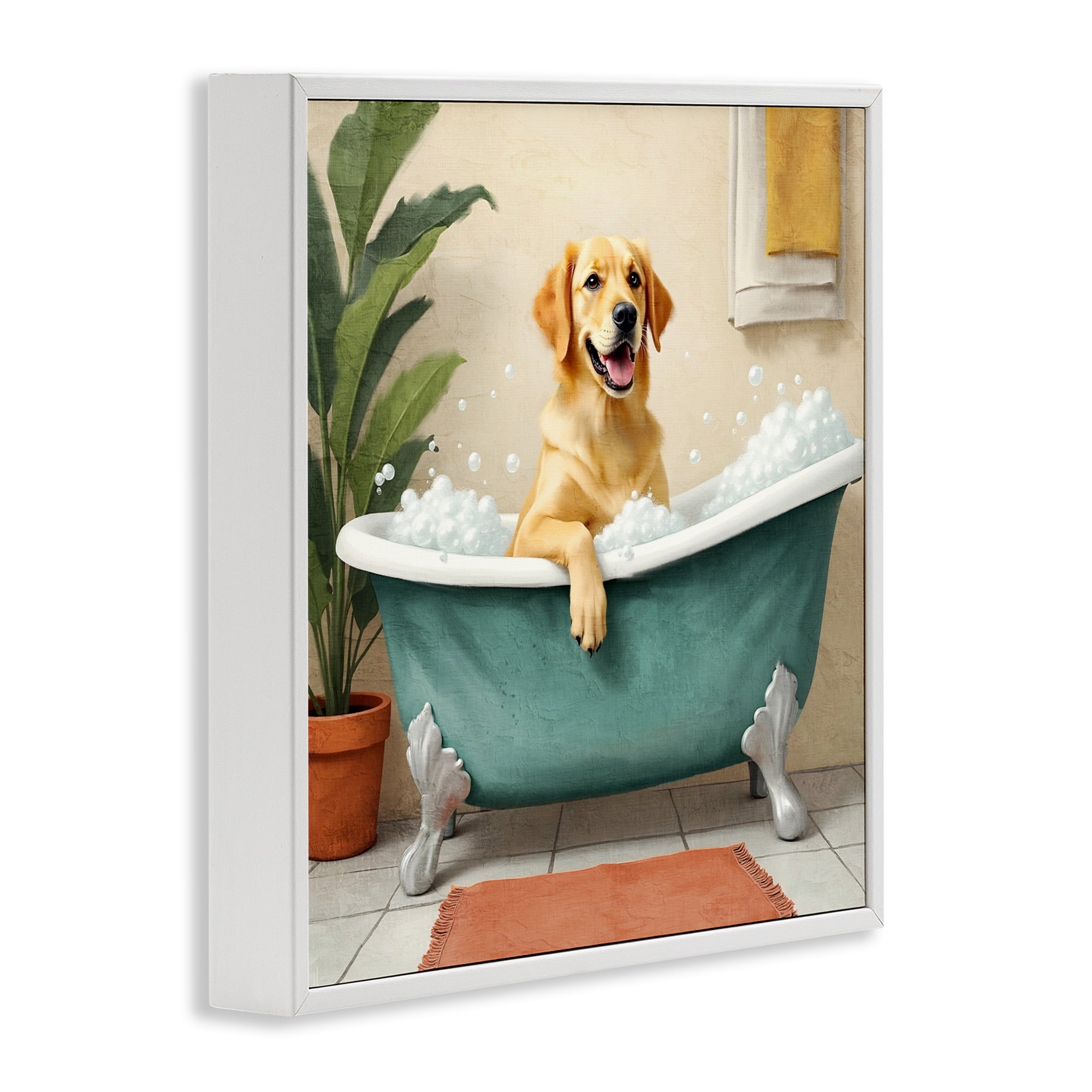 Stupell Industries Bubble Bath Labrador Dog White Framed Giclee Art, design by Kim Allen