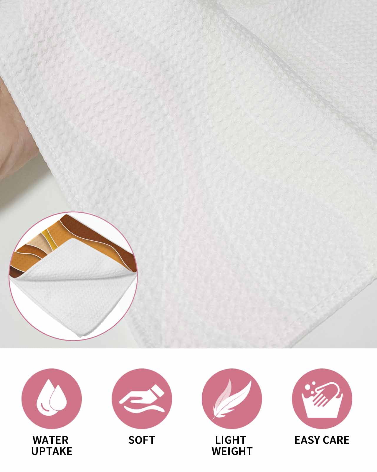 Burnt Orange Ombre Kitchen Dish Towels for Drying Dishes Set of 4, Abstract Art Moire Ocean Waves Waffle Weave Microfiber Terry Hand Tea Bathroom Towels Quick Dry & Absorbent Towel 15.7x23.6