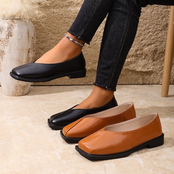 Miluxas Women's Casual Flat Shoes – Square Toe Flats for Casual Daily Wear Brown 9.5(43)