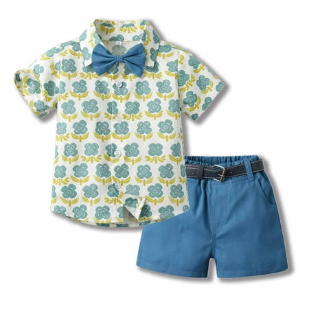 

Toddler Set Clearance Toddler Sets For Kids Summer Children s Wear Boy s Short-sleeved Lapel Shirt Shorts Suit With Belt Tie