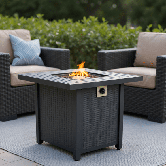 Gearwell Propane Fire Pit, 28 Inch Square Iron Fire Table with Outdoor Gas Fireplace Design, Patio Heater Table for Backyard Garden Deck Porch Seating Area