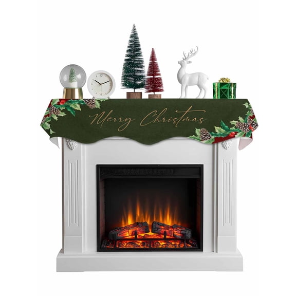 Merry Christmas Mantel Scarf Fireplace Decorations for Living Room, Green Pine Cones Winter Red Berry Fireplace Mantel Scarf Cover Runner for Halloween/Thanksgiving/Christmas Decor 70"x17"