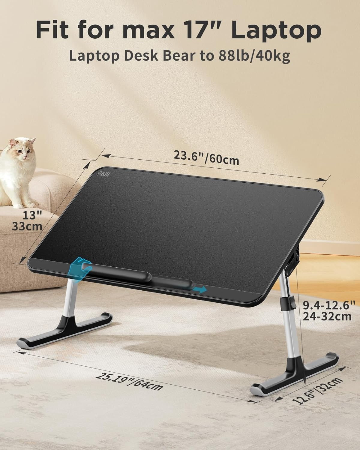 Leather Lap Desk Laptop Bed Tray Table, Adjustable Laptop Stand for Bed, Portable Lightweight Standing Desk for Writing Eating Reading Couch Sofa Floor for Adults Kids (20.5"*11.8",Gray)