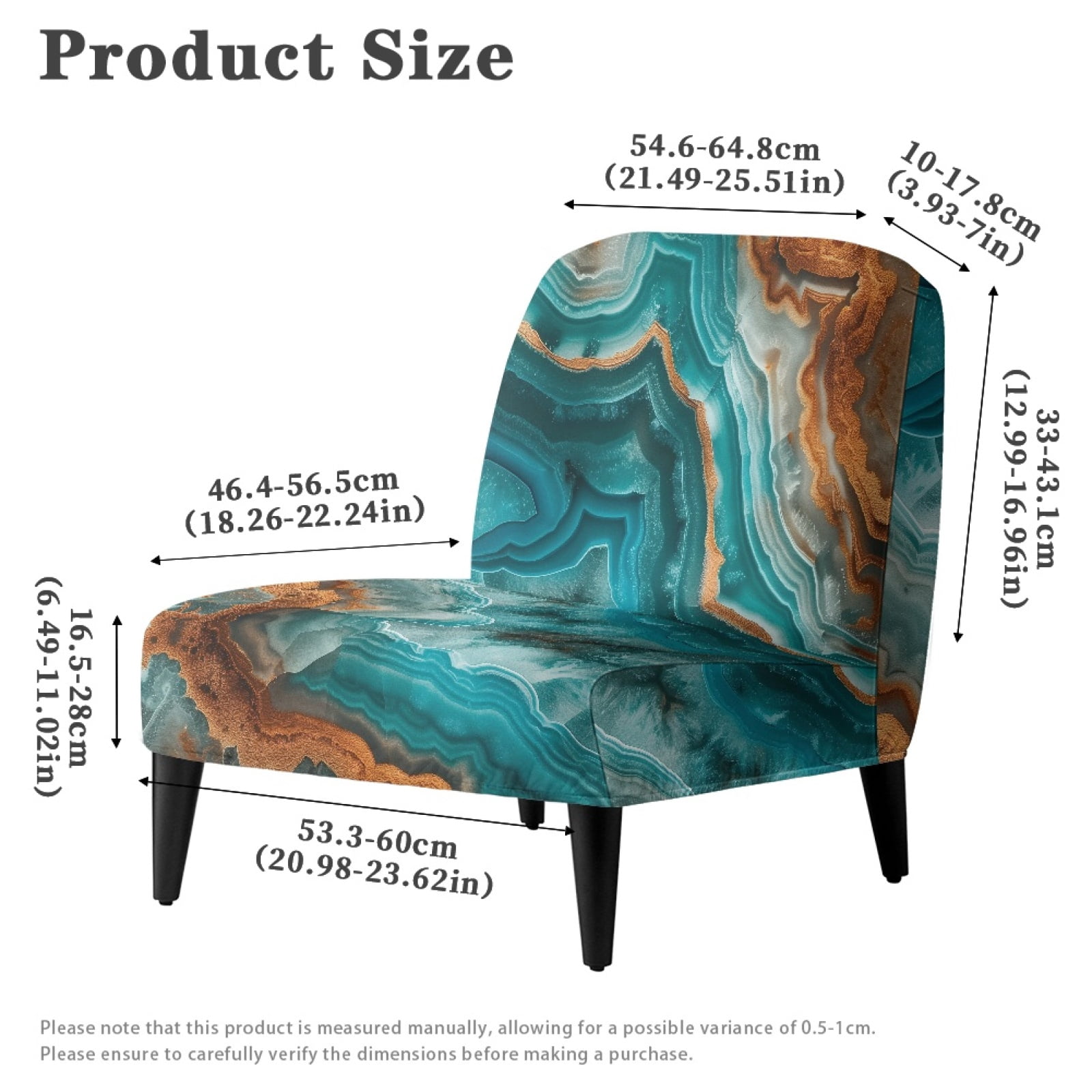 ZIATUBLES Small Armless Slipper Accent Chair Cover Slipcover Stretch Non-Slip Armless Couch Cover Washable Modern Sofa Furniture Protector Cover for Living Room, Blue Brown Marble