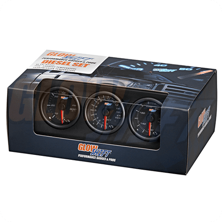 GlowShift Black 7 Color Diesel Gauge Set - 60psi Boost, 1500 Pyrometer EGT and Trans Temp Gauges