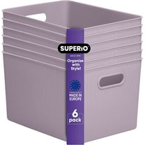 Superio Ribbed Plastic Storage Basket Organizer (6 Pack), 22 Liter Classic Closet Storage Bin for Shelf, Desk, Pantry â Store Toys, Clothes, Cosmetics, Stationary â Lilac
