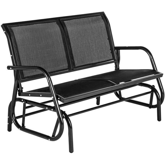YODOLLA 2-Person Outdoor Glider Bench Rocker Patio Swing Loveseat for Porch - Black
