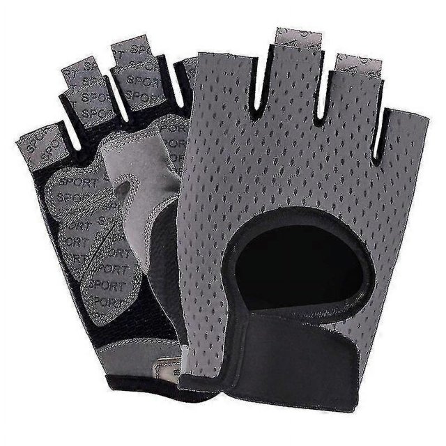 CHAO Guantes de gimnasio para mujer, de medio dedo, para levantamiento de pesas, con almohadilla de gel antideslizante, para entrenamiento de culturismo y ciclismo, talla L, color gris