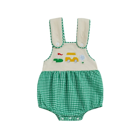 Rovasas Baby Boys Overalls Romper Golf Embroidery Plaid Sleeveless Jumpsuit