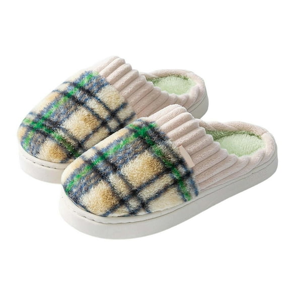 House Slippers for Women Indoor And Outdoor Plaid Shoes Fuzzy Memory Foam Slip On Thick Soft Sole Home Slippers