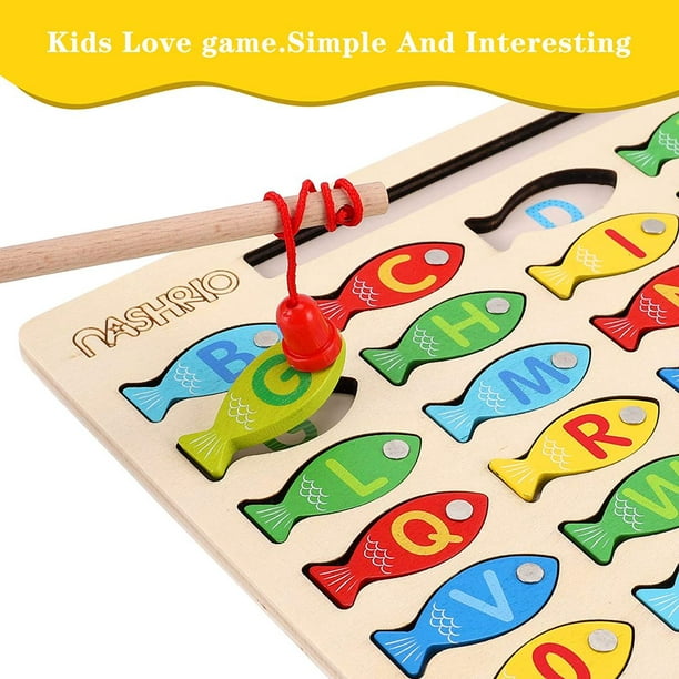 AMERTEER Magnetic Wooden Fishing Game Toy for Toddlers Alphabet Fish  Catching Counting Games Puzzle with Numbers and Letters Preschool Learning  ABC