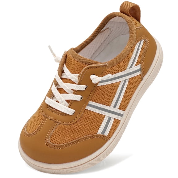 Barerun Toddler Shoes Boys Girls Non-Slip Tennis Shoes Flats,Wide, Pull-On, Square Toe,Brown,8 Toddler