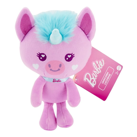 Barbie Stuffed Animal, 7-inch Pink Pet Unicorn Plushie with Glitter Collar