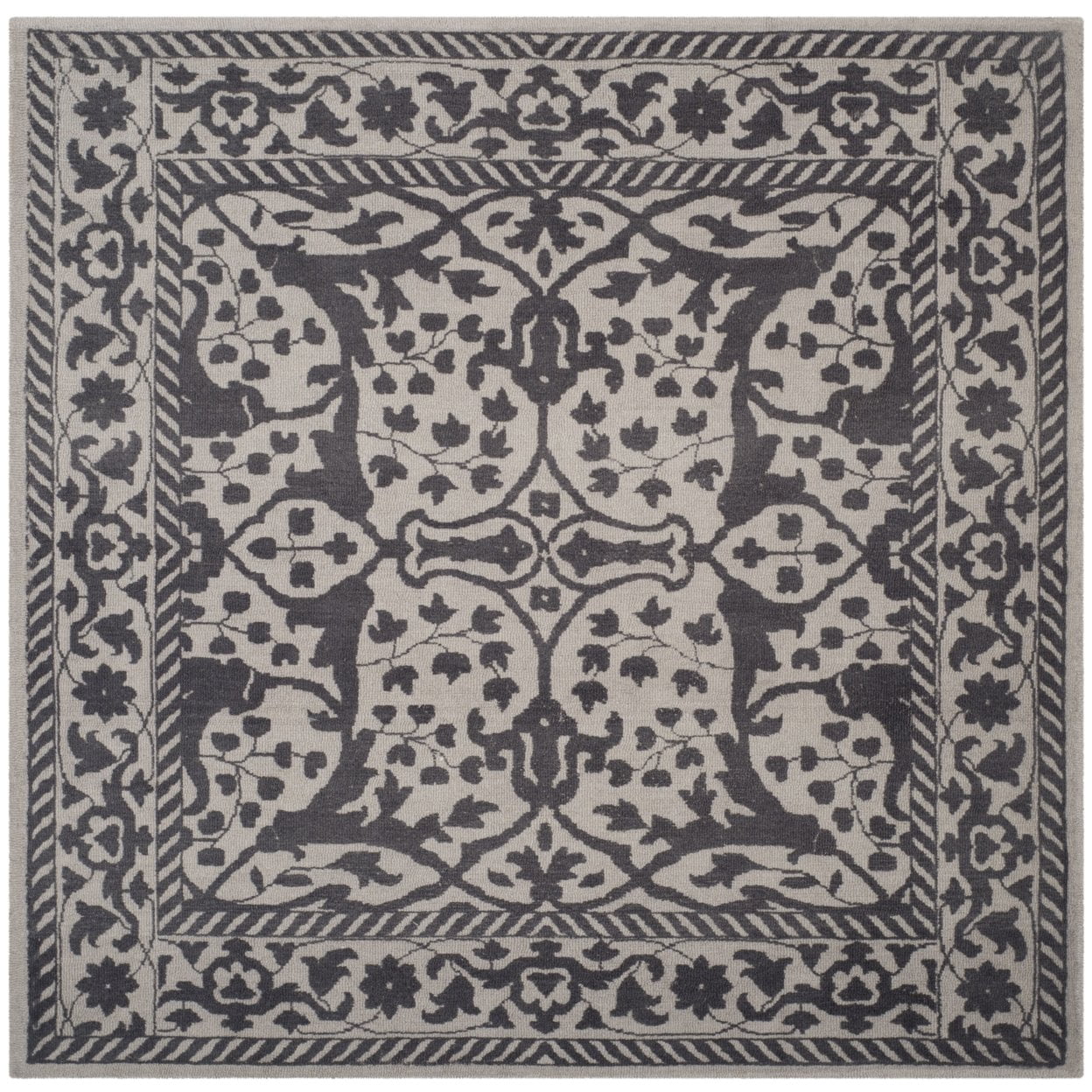 SAFAVIEH Restoration Vintage Wilson Border Wool Area Rug, Silver/Grey, 8' x 10'