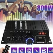 Yolispa 800W 2 Channel Bluetooth Amplifier with LCD Digital Display Stereo Receiver, Stereo Amp for Home Theater Car RV,USB/SD Card/RCA/Mic/FM