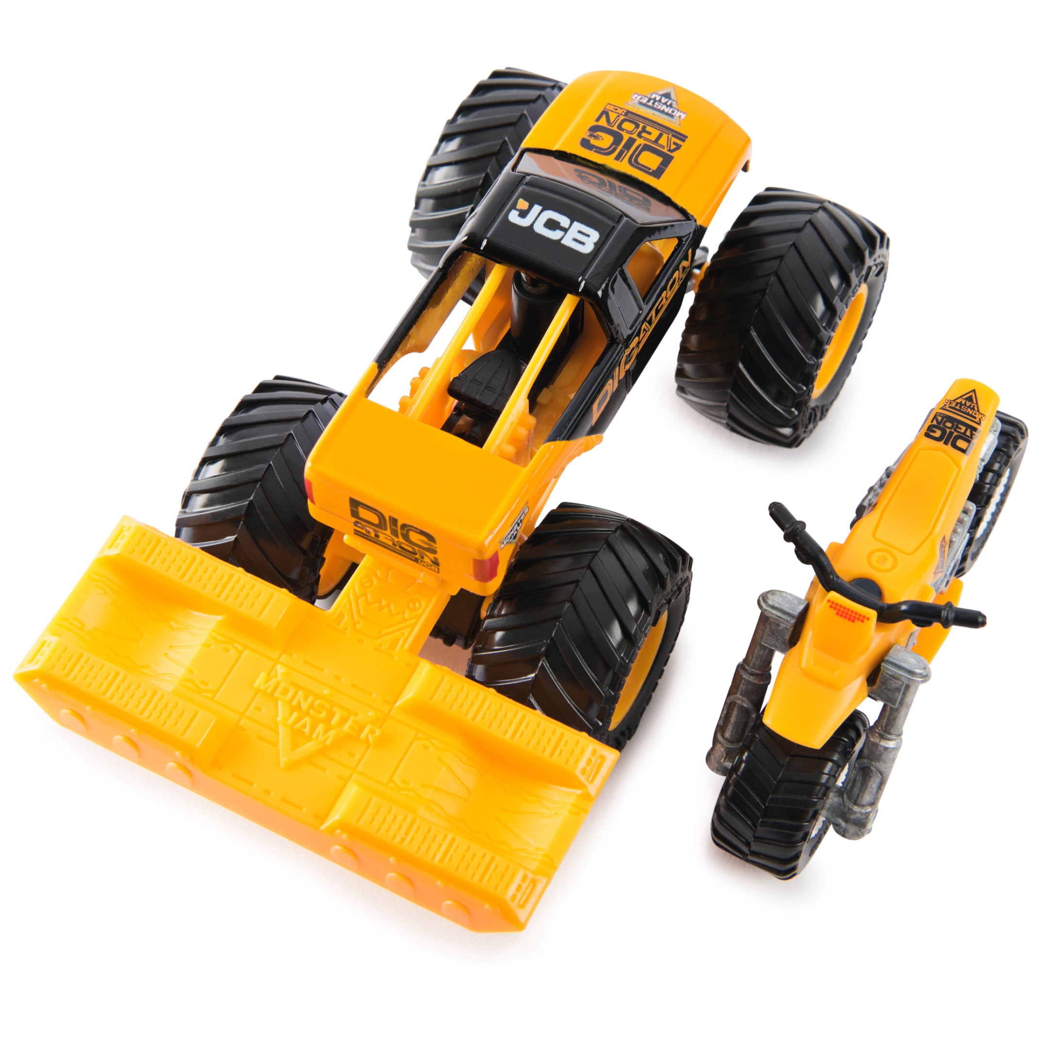 Monster Jam JCB Digatron Monster Truck and Dirt Bike Vehicle 2-Pack, 1:64 Scale