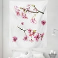 thumbnail image 1 of Spring Tapestry, Cherry Blossom Sakura Branch Spring Fruit Tree Flowers Hand Drawn Style Illustration, Fabric Wall Hanging Decor for Bedroom Living Room Dorm, 5 Sizes, Pink Green, by Ambesonne, 1 of 1